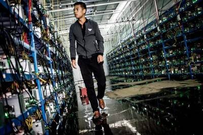 Modern mining farm with rows of ASIC miners operating