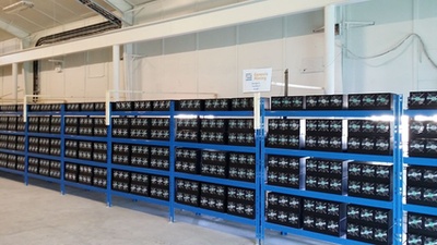 A sprawling mining farm in Brazil illuminated with energy-efficient LED lighting