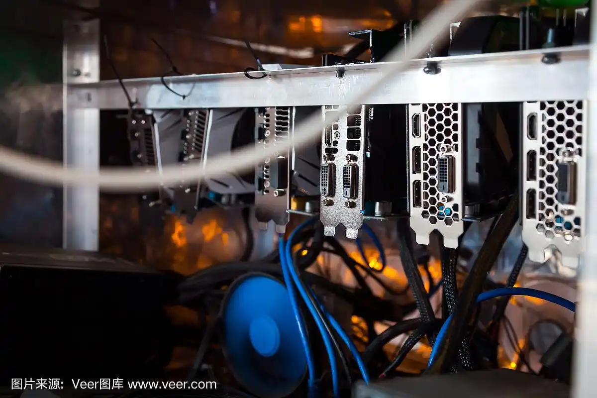 Close-up of high-performance mining rig running Keccak mining software